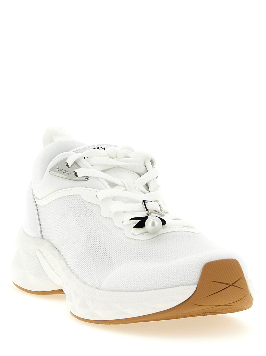 Diamond Run White Tencel Nappa Leather Lycra Athletic Sneakers