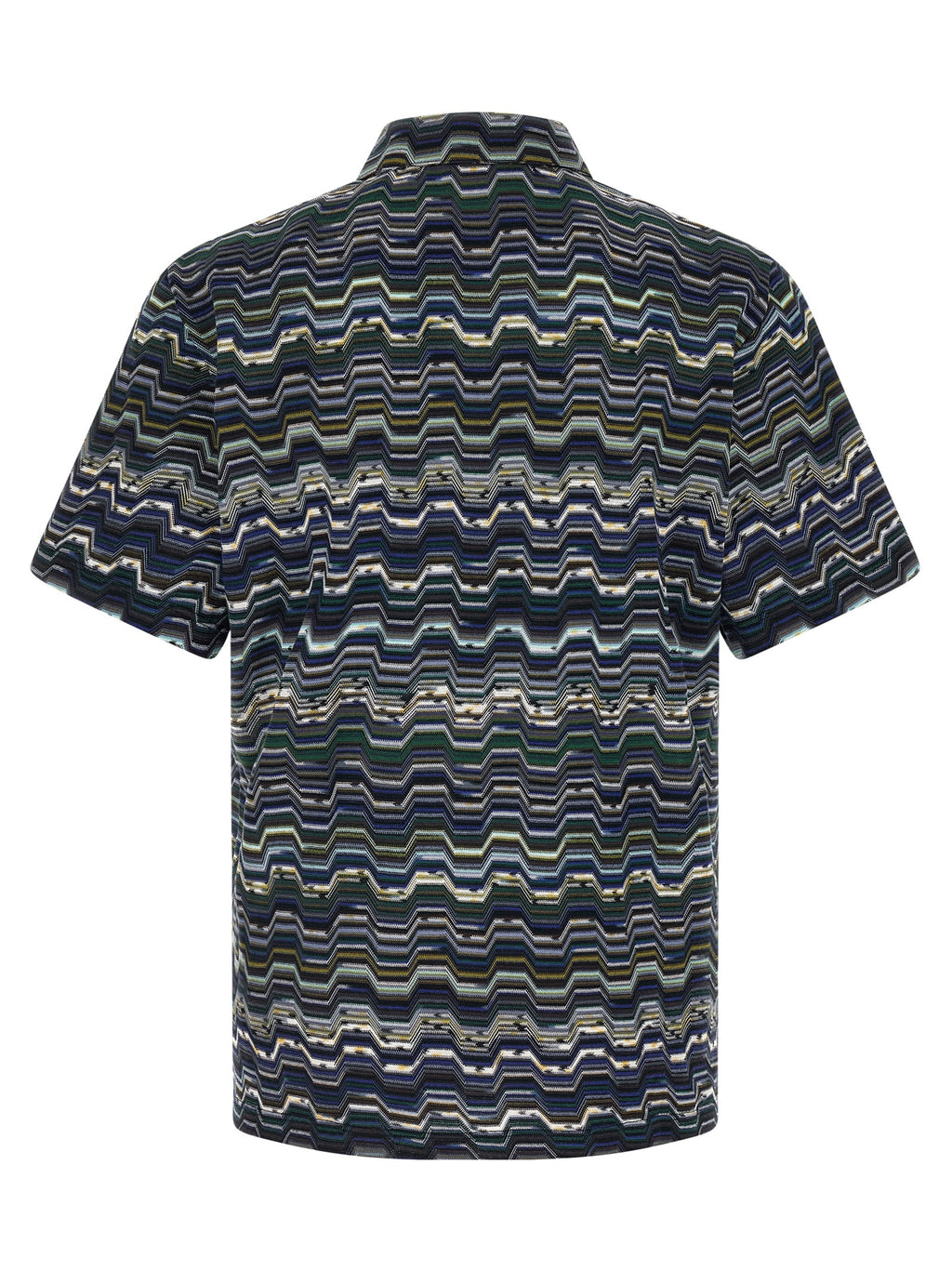 Blue Cotton Zig-Zag Knit Polo Shirt