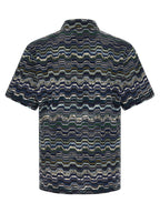 Blue Cotton Zig-Zag Knit Polo Shirt