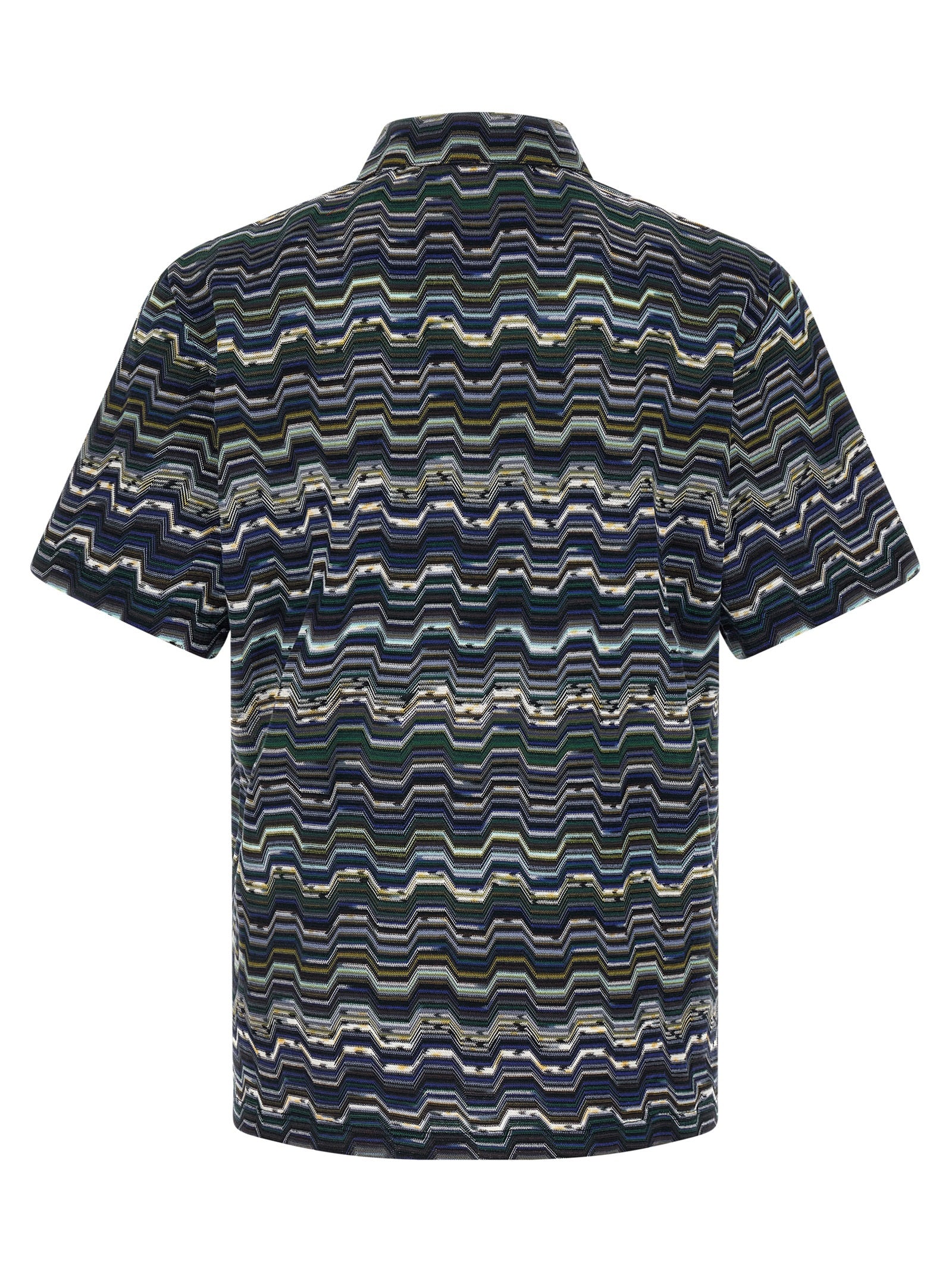 Blue Cotton Zig-Zag Knit Polo Shirt