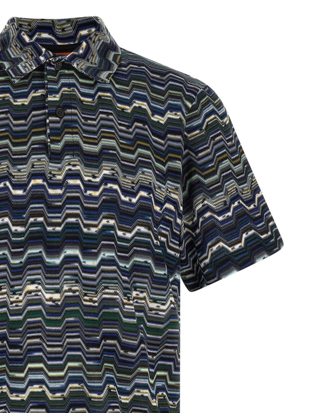 Blue Cotton Zig-Zag Knit Polo Shirt