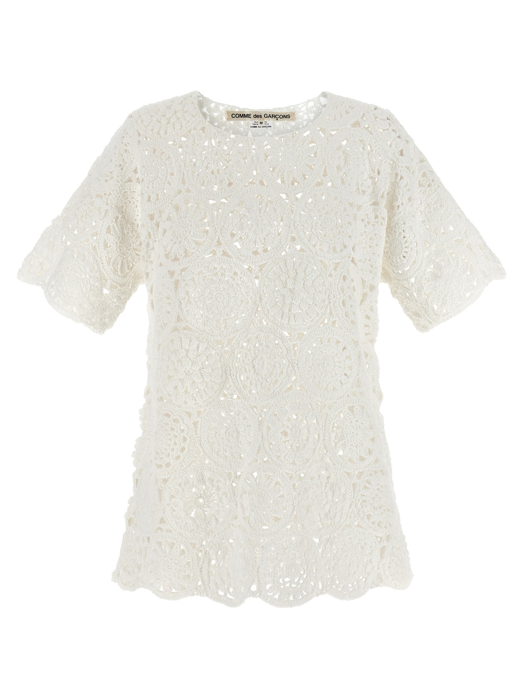 White Cotton Macramé Crewneck T-Shirt