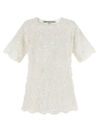White Cotton Macramé Crewneck T-Shirt