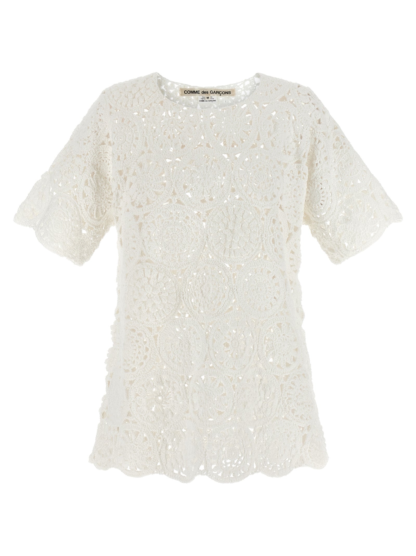 White Cotton Macramé Crewneck T-Shirt