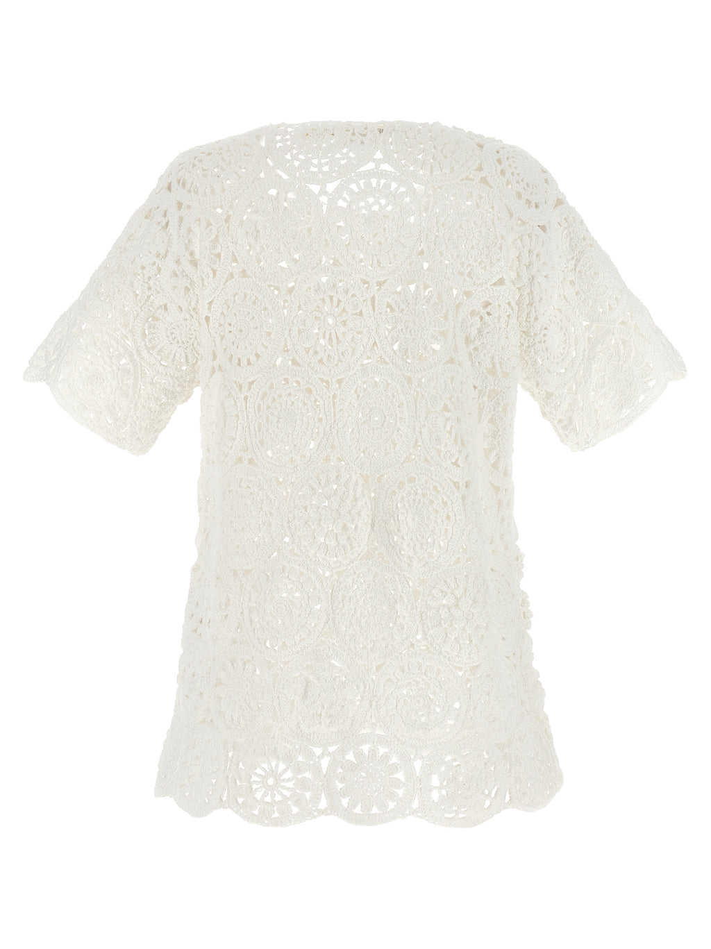 White Cotton Macramé Crewneck T-Shirt