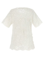 White Cotton Macramé Crewneck T-Shirt