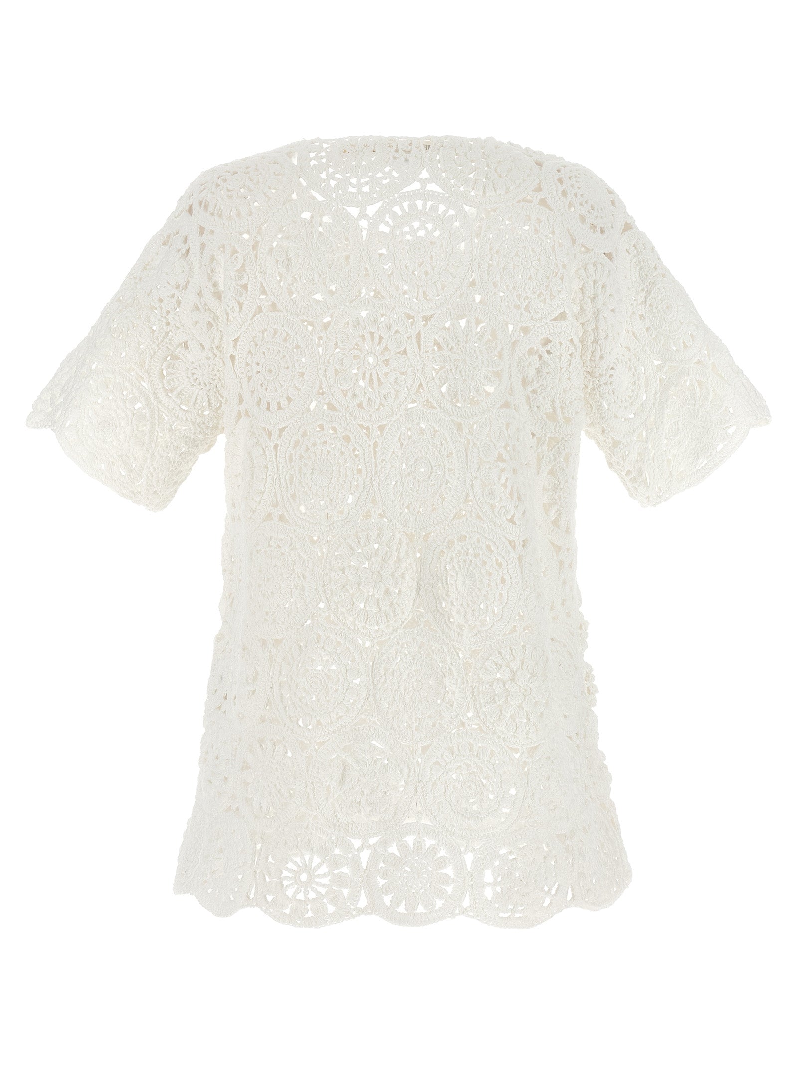 White Cotton Macramé Crewneck T-Shirt