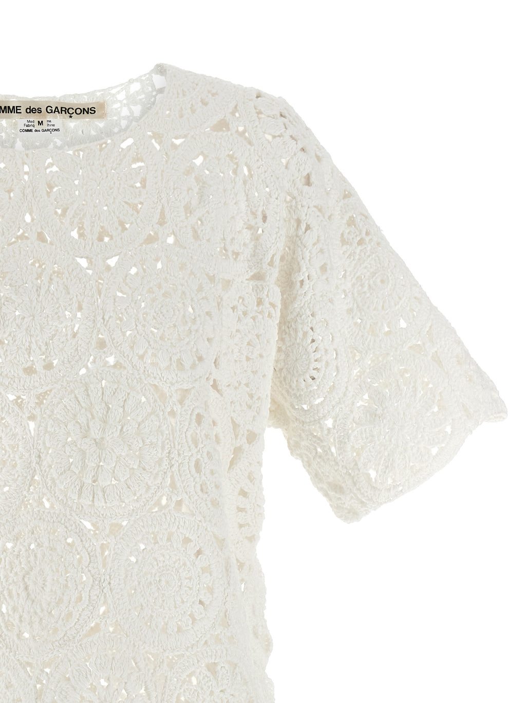White Cotton Macramé Crewneck T-Shirt