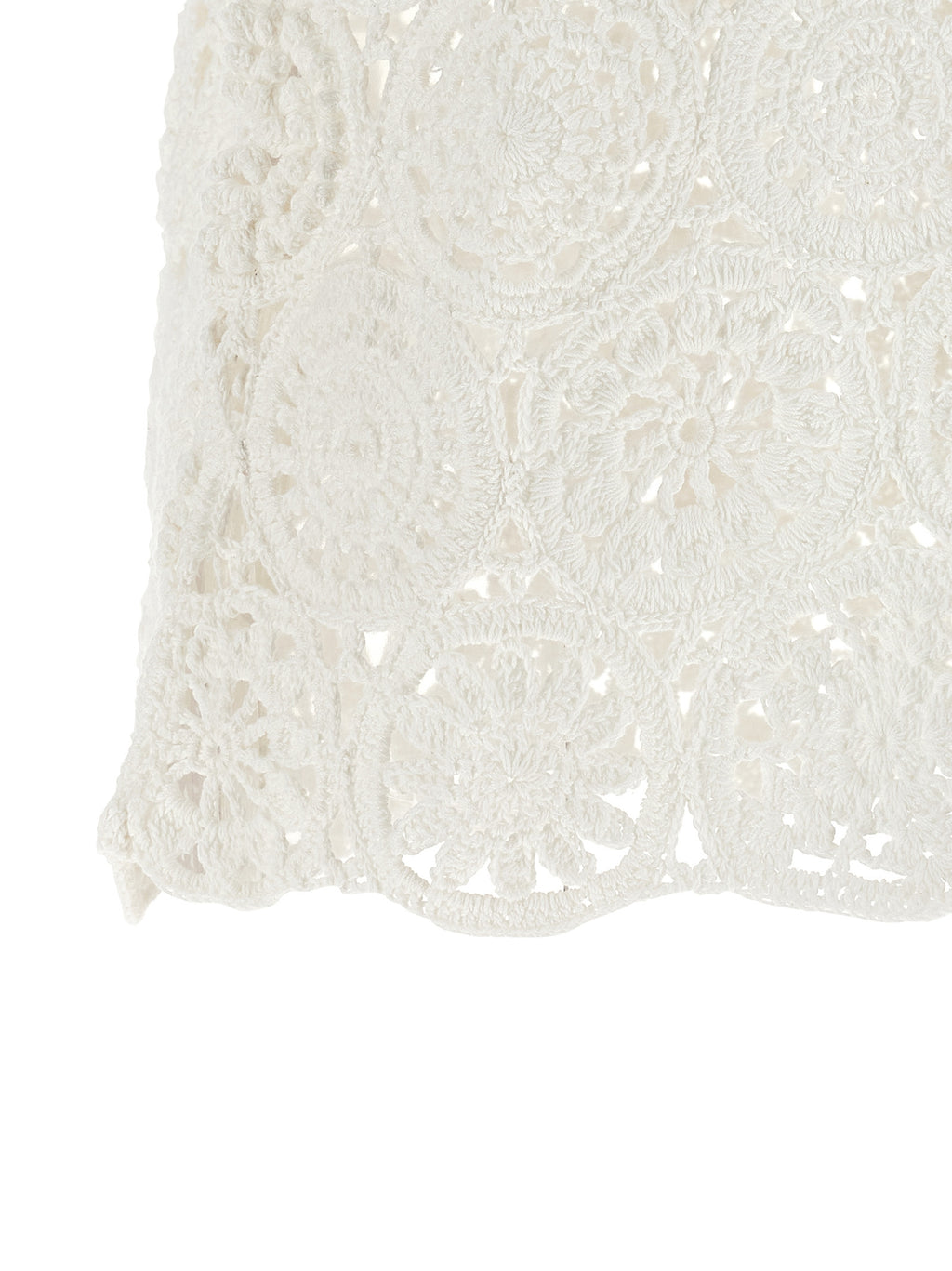 White Cotton Macramé Crewneck T-Shirt