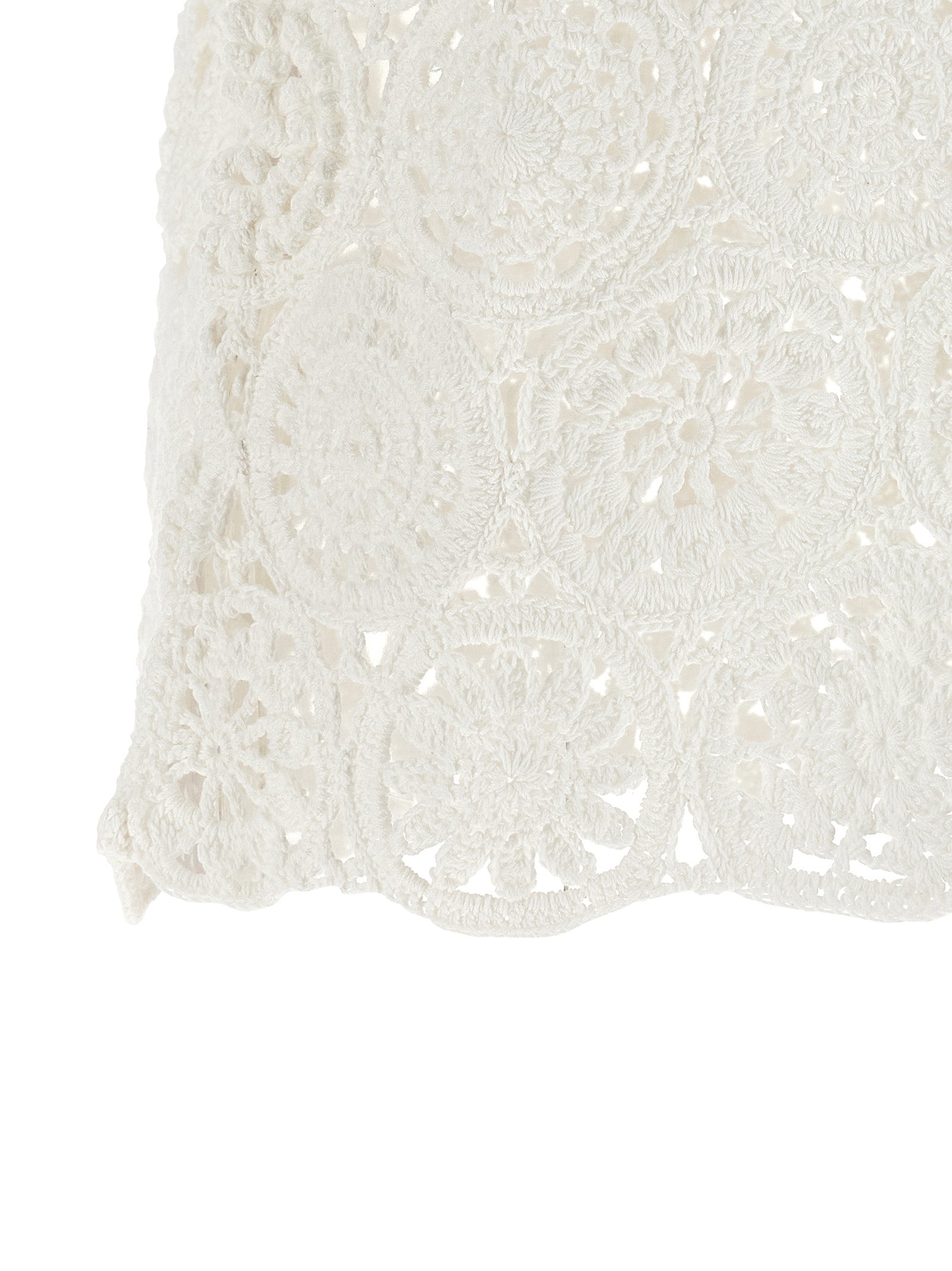 White Cotton Macramé Crewneck T-Shirt