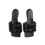 Lamb Leather Square-Toe Flat Sandals