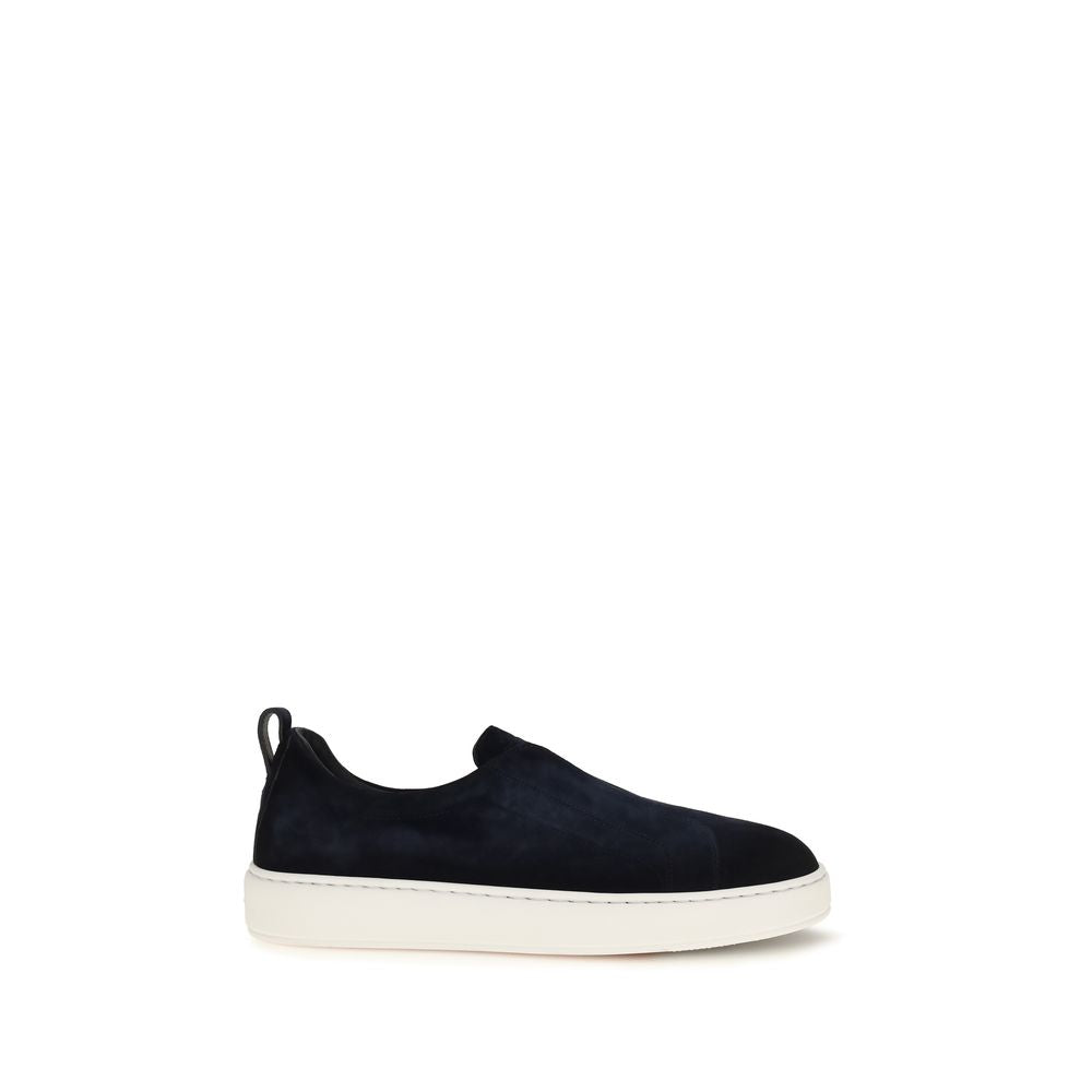 Blue Calfskin Slip-On Sneakers