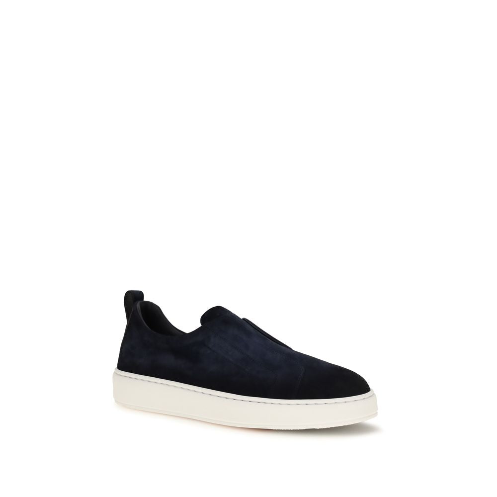 Blue Calfskin Slip-On Sneakers