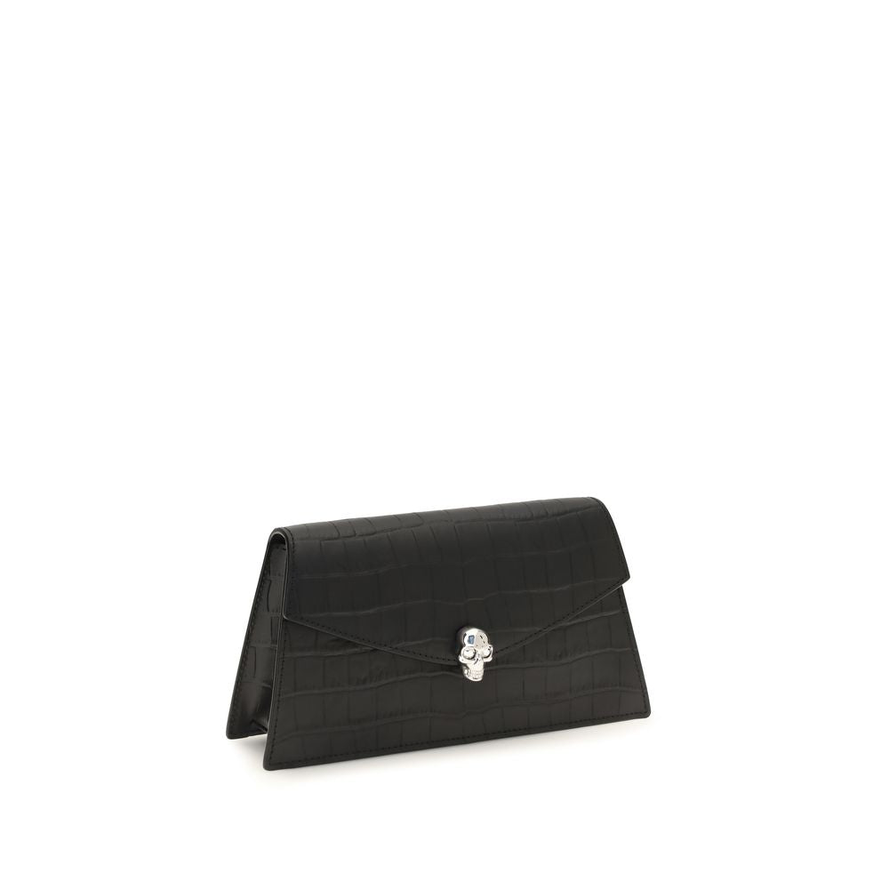 Mini Crocodile-Embossed Calfskin Skull Clutch