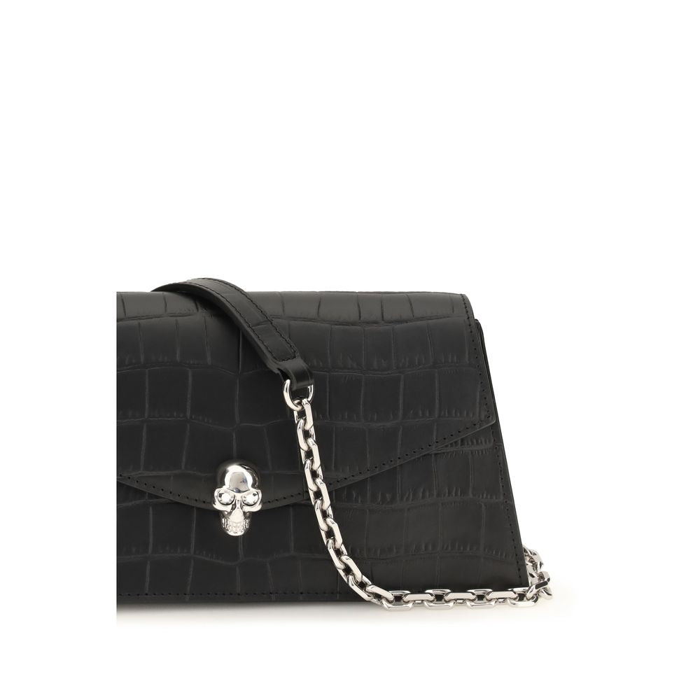 Mini Crocodile-Embossed Calfskin Skull Clutch