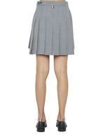Gray Wool Pleated Skirt with Signature Tricolor Band