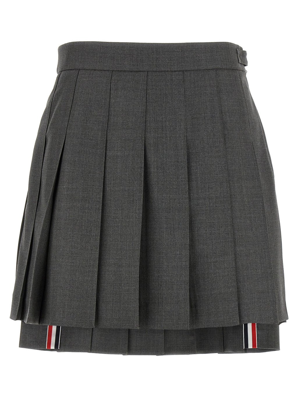 Gray Wool Pleated Skirt with Signature Tricolor Band