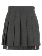 Gray Wool Pleated Skirt with Signature Tricolor Band