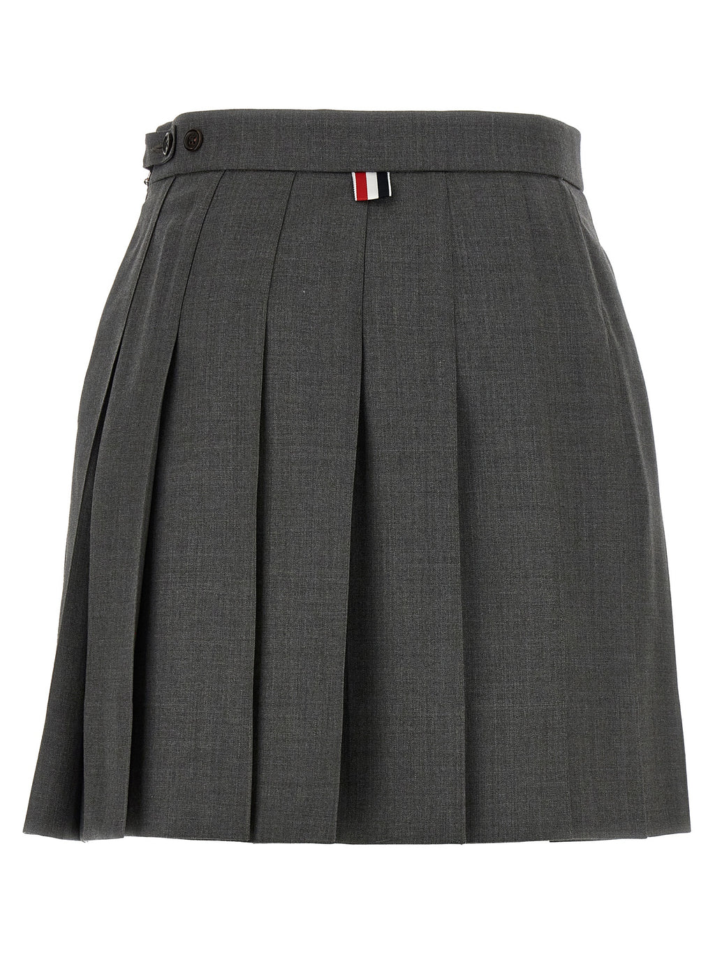 Gray Wool Pleated Skirt with Signature Tricolor Band
