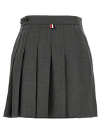 Gray Wool Pleated Skirt with Signature Tricolor Band