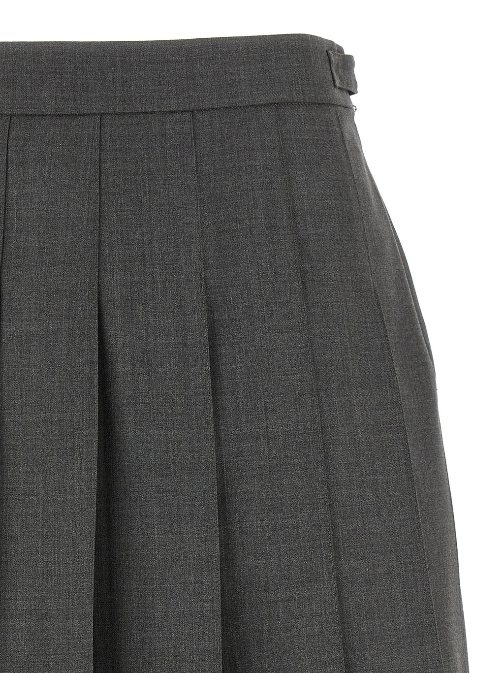 Gray Wool Pleated Skirt with Signature Tricolor Band