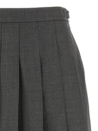 Gray Wool Pleated Skirt with Signature Tricolor Band