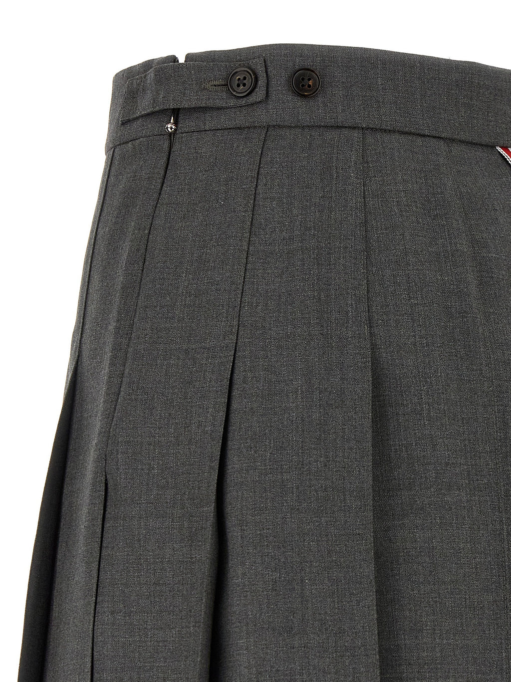 Gray Wool Pleated Skirt with Signature Tricolor Band