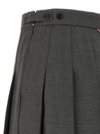 Gray Wool Pleated Skirt with Signature Tricolor Band