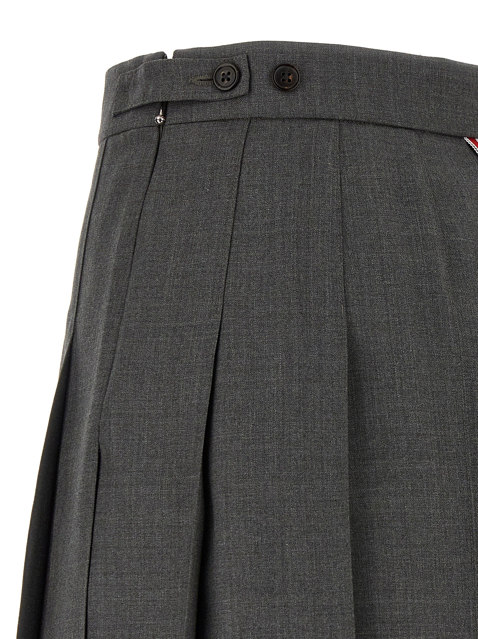 Gray Wool Pleated Skirt with Signature Tricolor Band