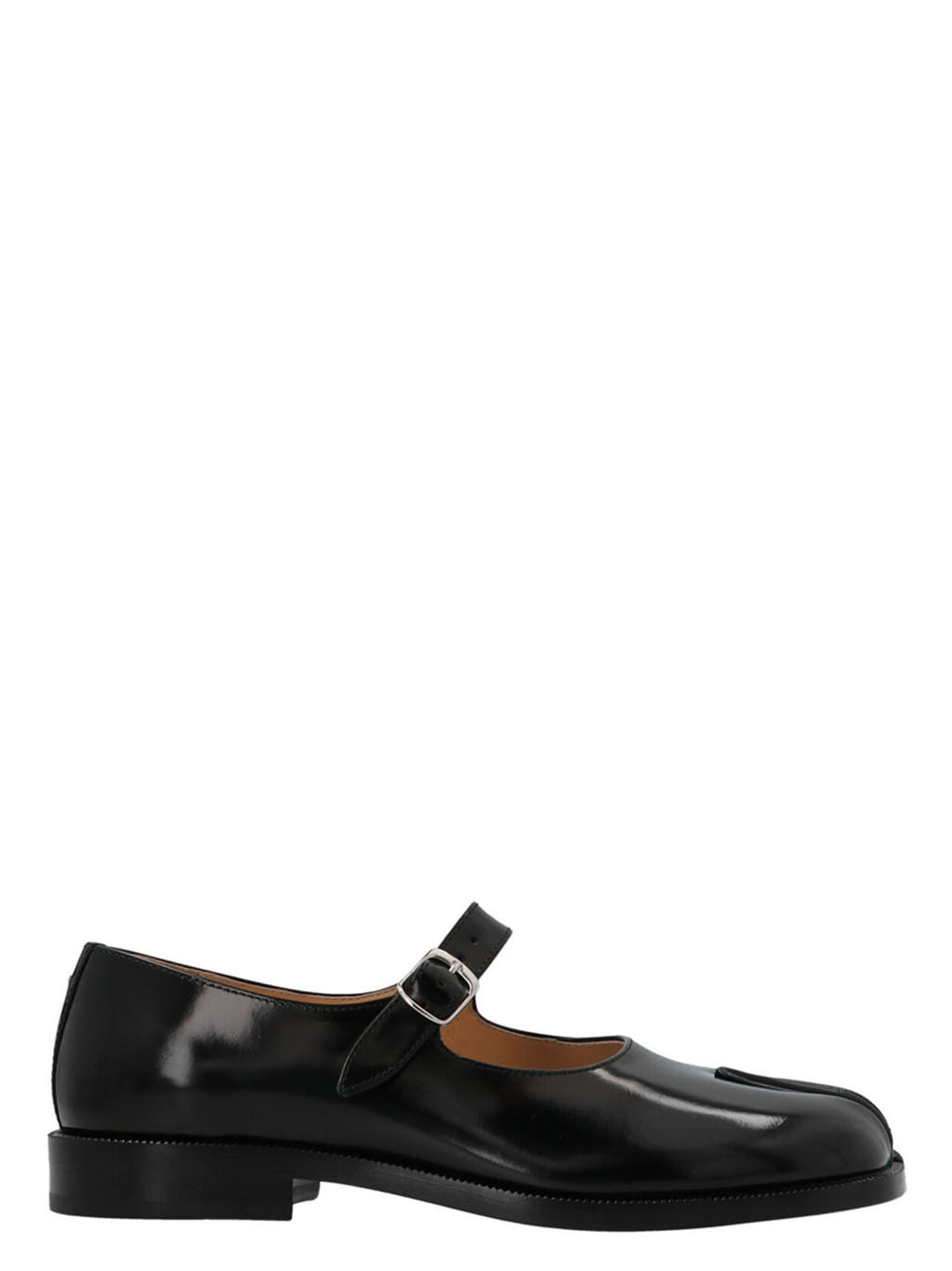 Black Leather Tabi Split-Toe Mary Jane Flats