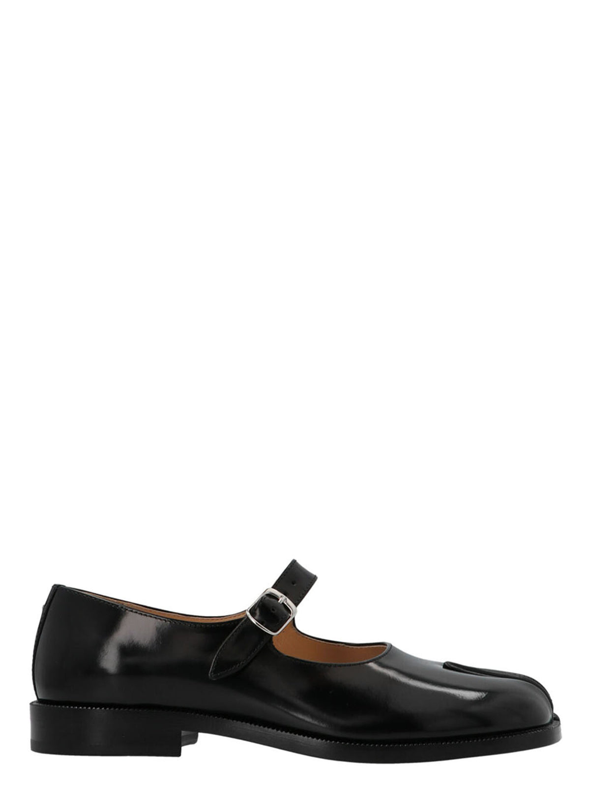 Black Leather Tabi Split-Toe Mary Jane Flats