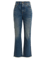 Stone-Washed Blue Cotton Deryn Flare Jeans