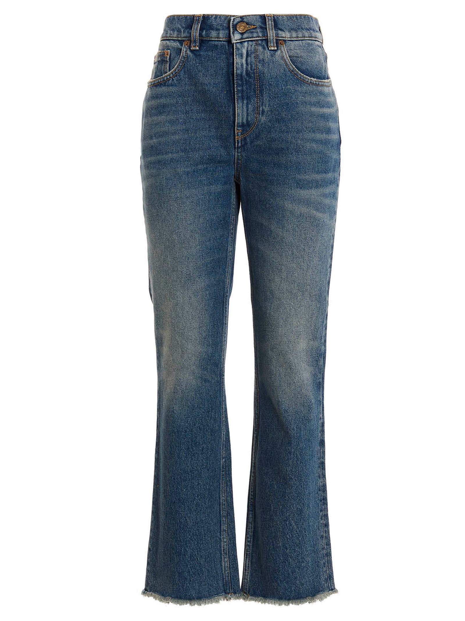 Stone-Washed Blue Cotton Deryn Flare Jeans