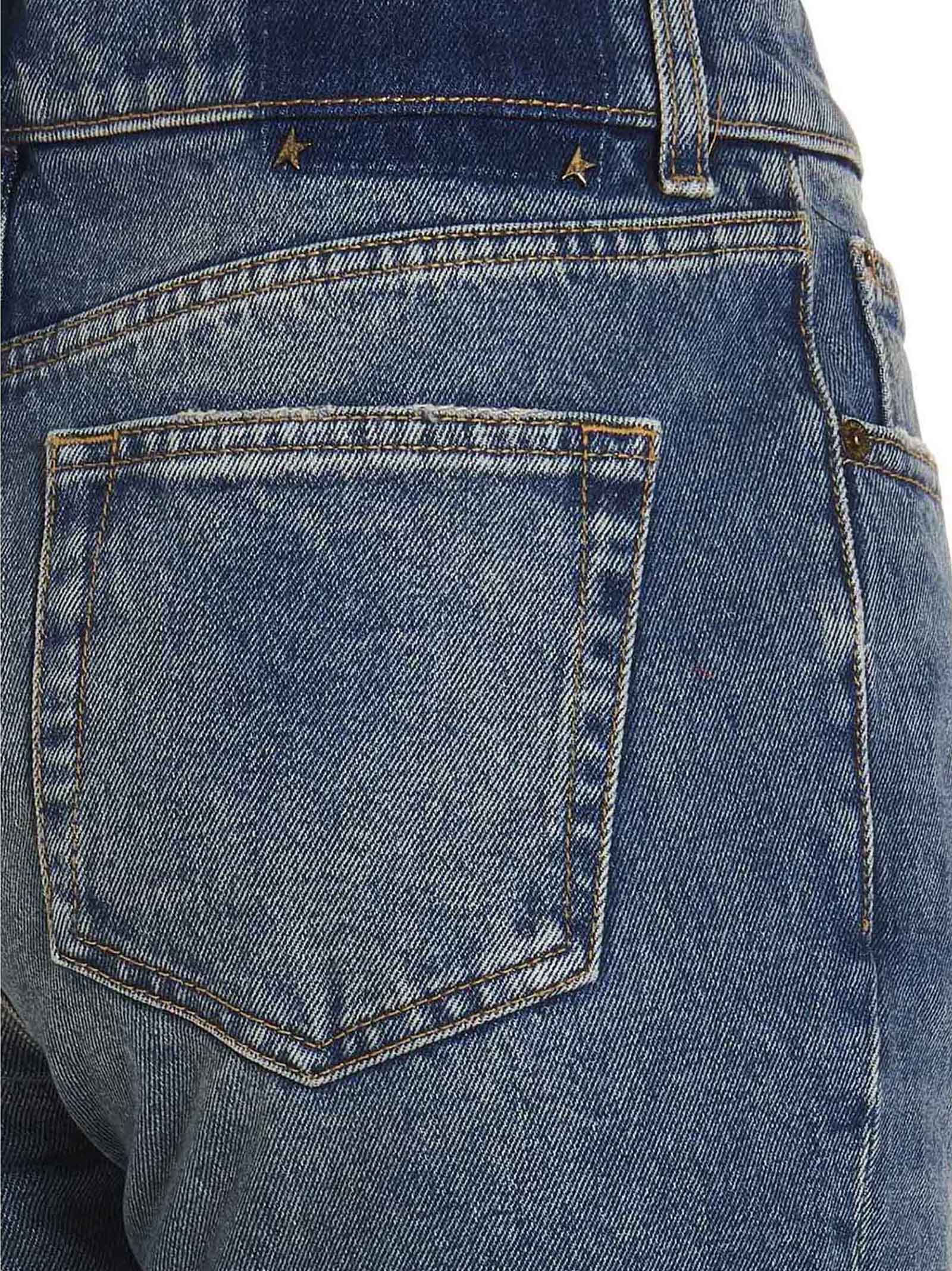 Stone-Washed Blue Cotton Deryn Flare Jeans