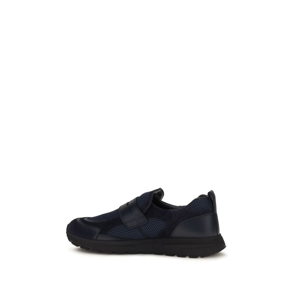 Blue Calfskin Sport Mesh Loafers