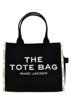 "Traveler Tote in Cotton and Polyester   White/Black"