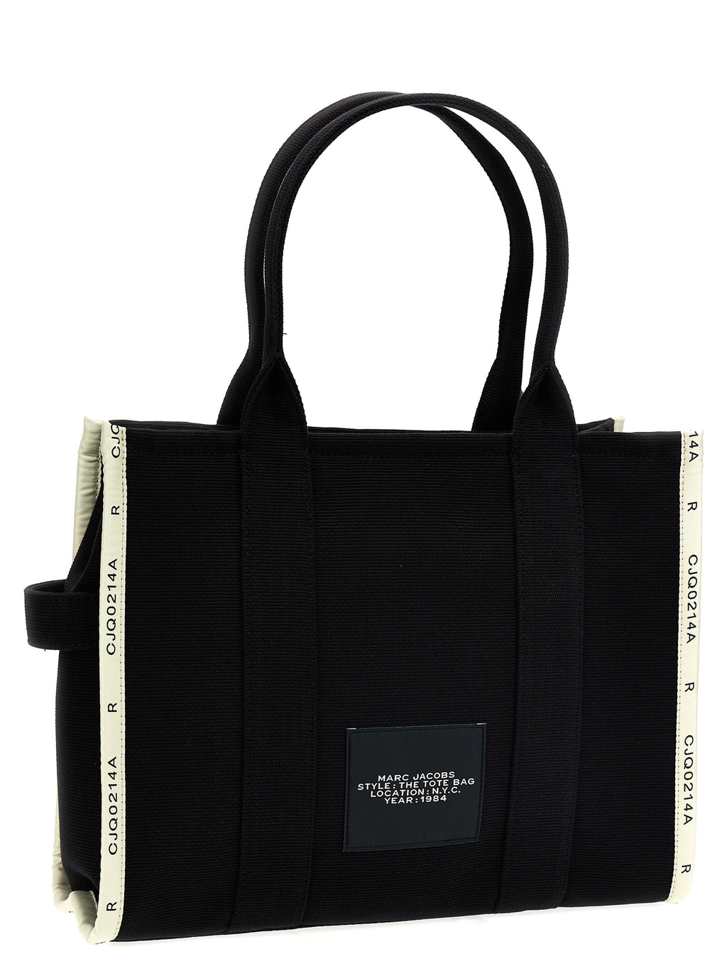 "Traveler Tote in Cotton and Polyester   White/Black"