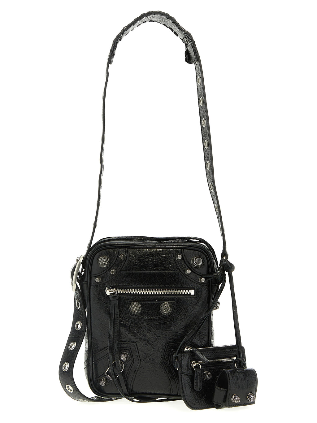 Le Cagole Men Black Lamb Leather Crossbody Bag
