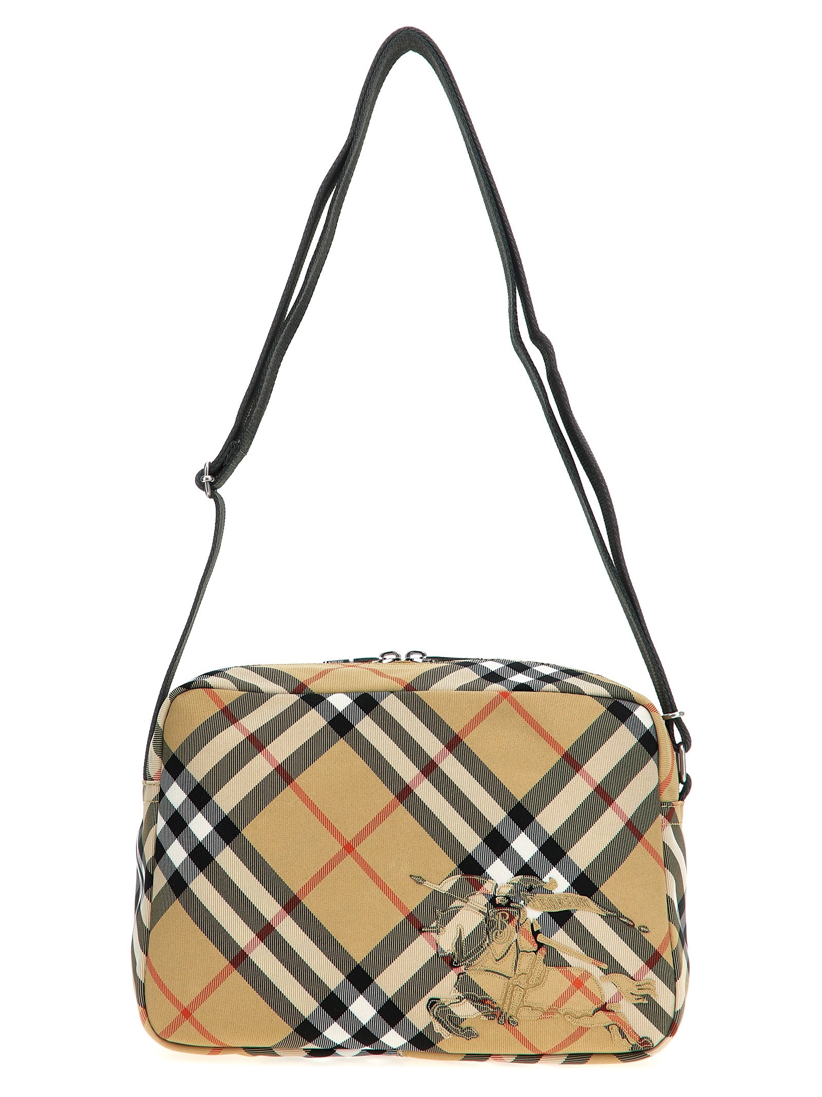 Beige Polyester Crossbody Bag with Check Print