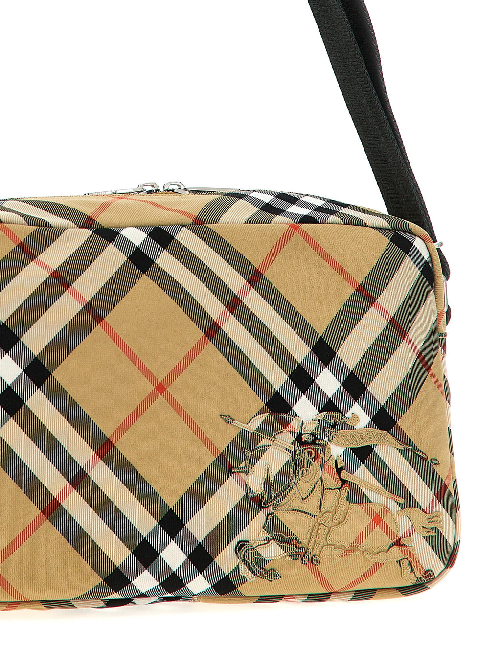 Beige Polyester Crossbody Bag with Check Print