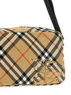 Beige Polyester Crossbody Bag with Check Print