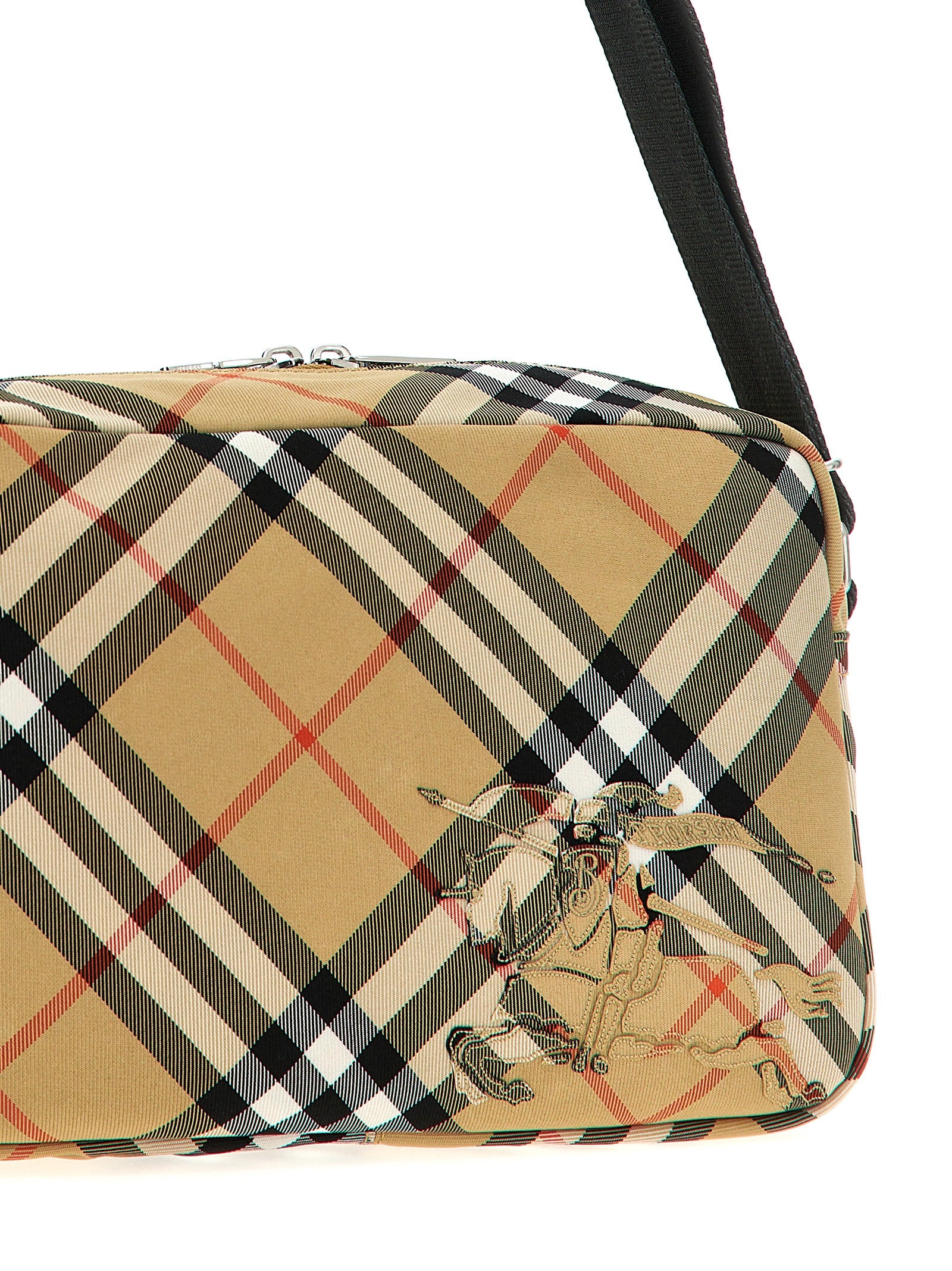 Beige Polyester Crossbody Bag with Check Print