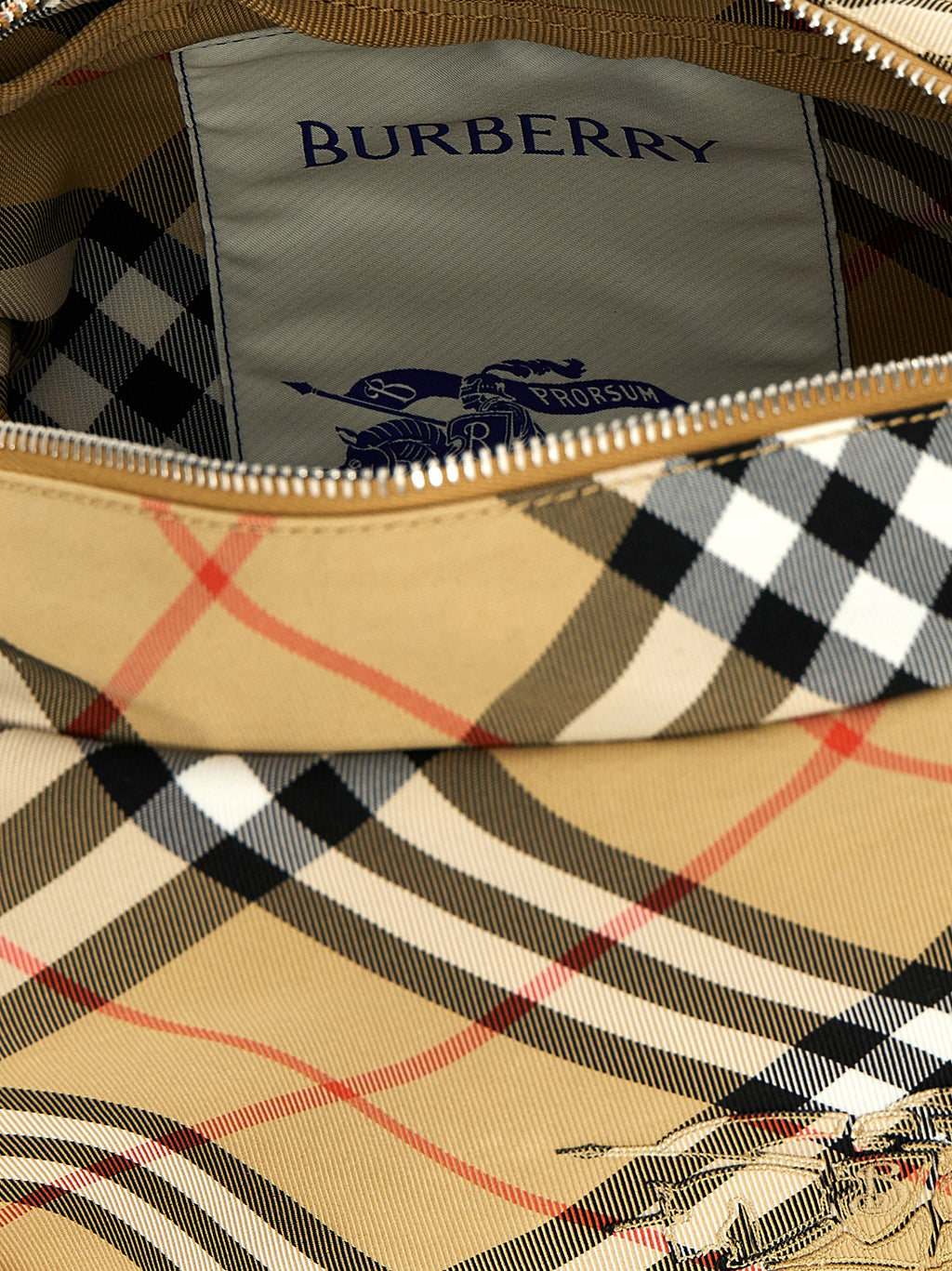 Beige Polyester Crossbody Bag with Check Print