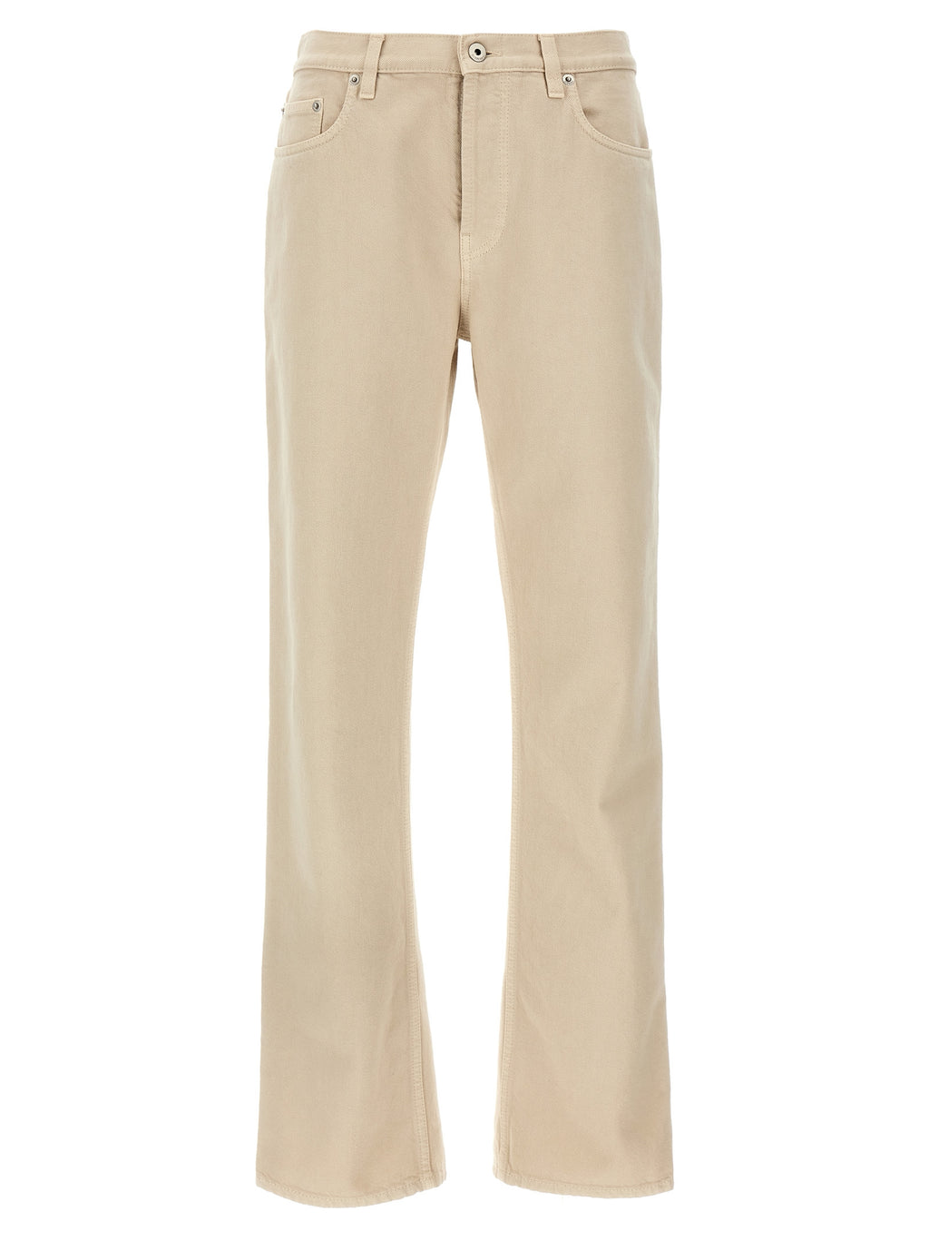 Cotton Beige Straight-Leg Pants