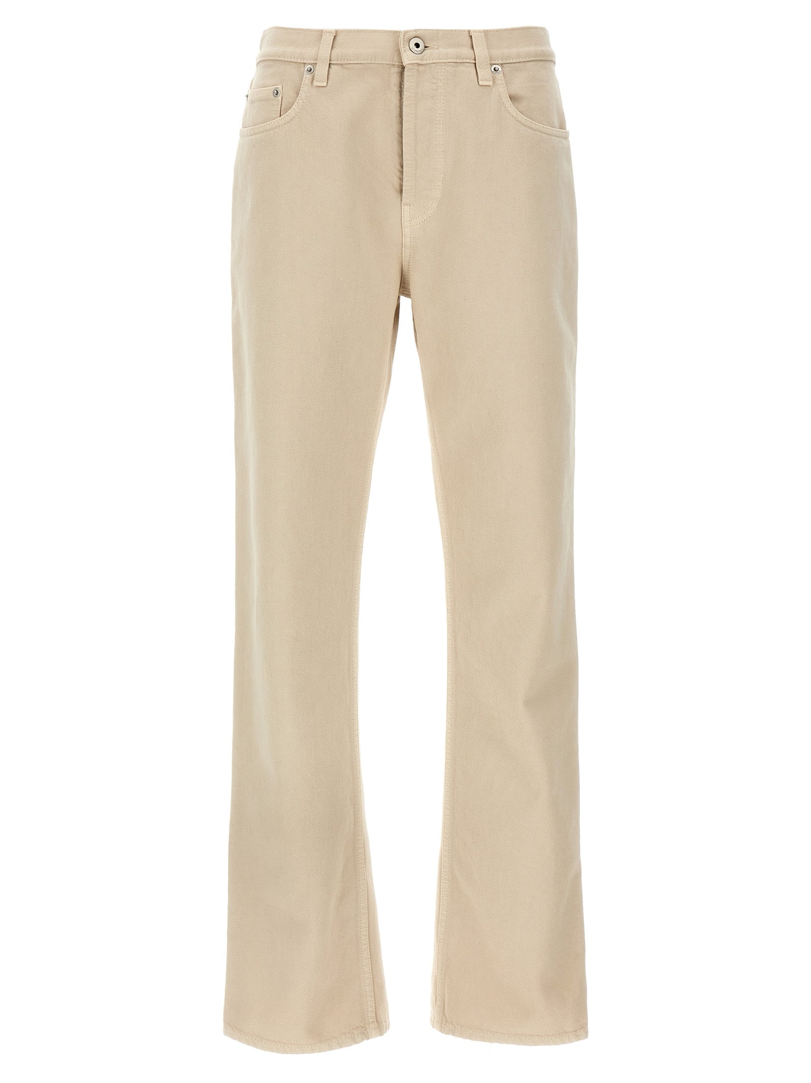 Cotton Beige Straight-Leg Pants