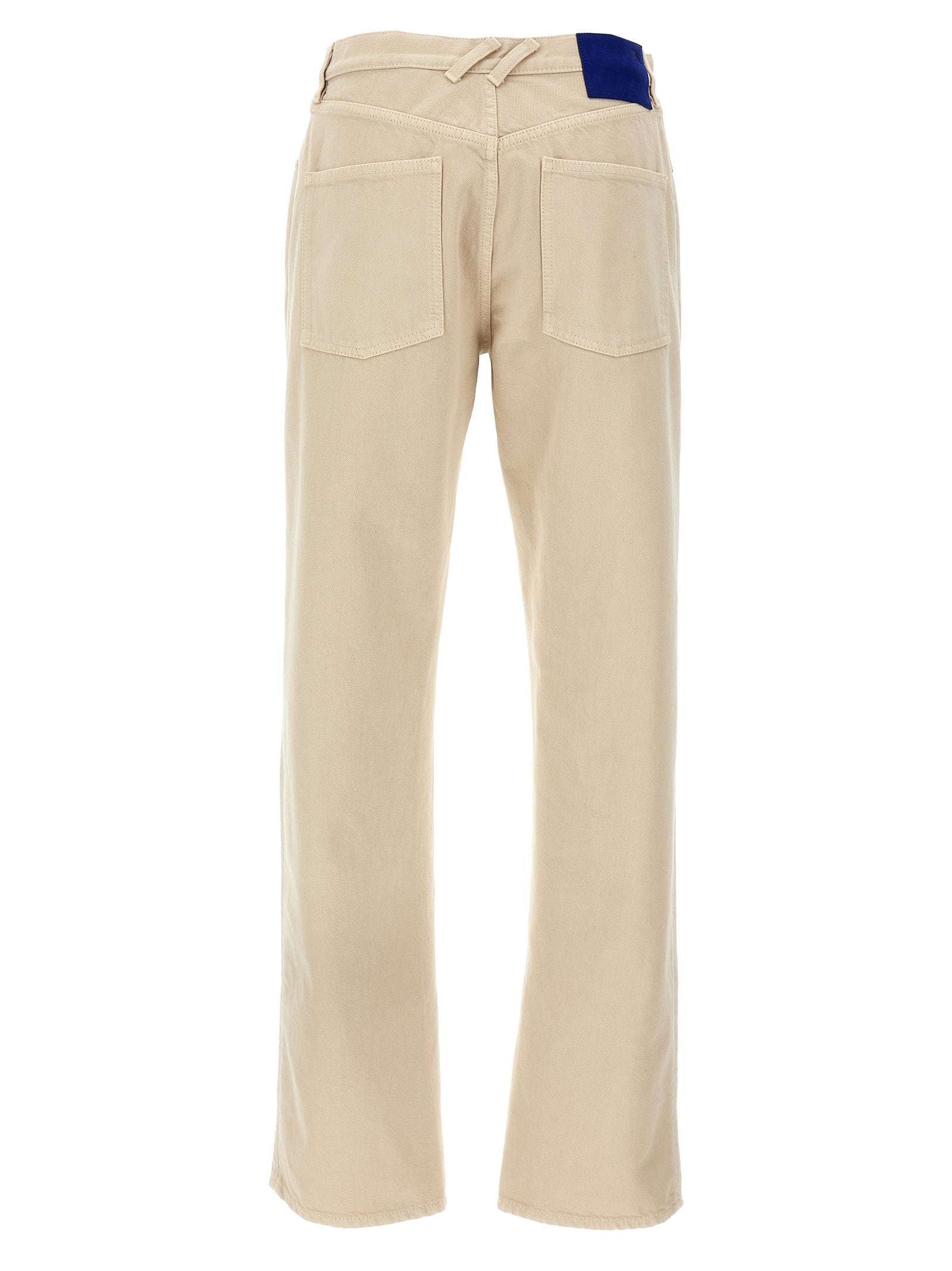 Cotton Beige Straight-Leg Pants
