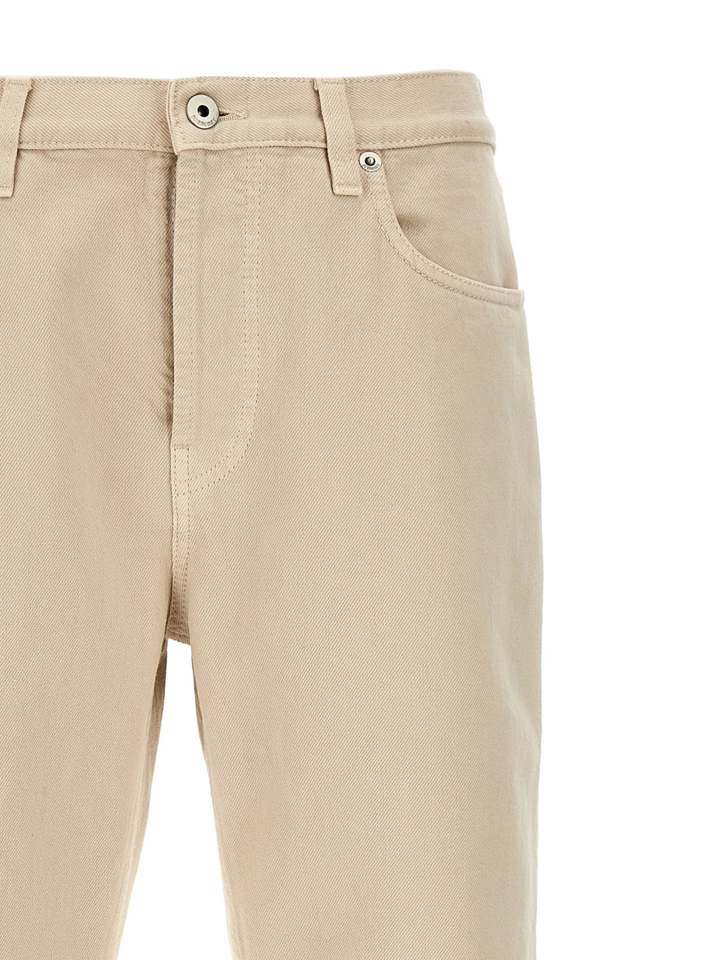 Cotton Beige Straight-Leg Pants