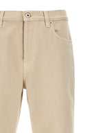 Cotton Beige Straight-Leg Pants
