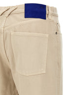 Cotton Beige Straight-Leg Pants