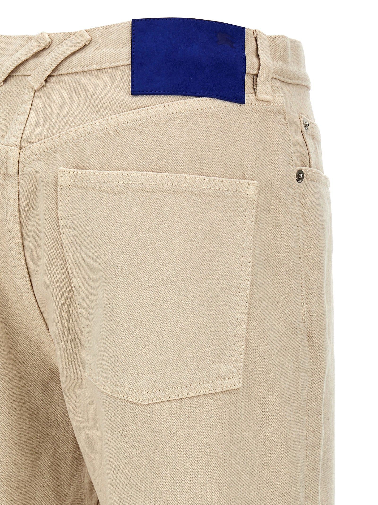 Cotton Beige Straight-Leg Pants